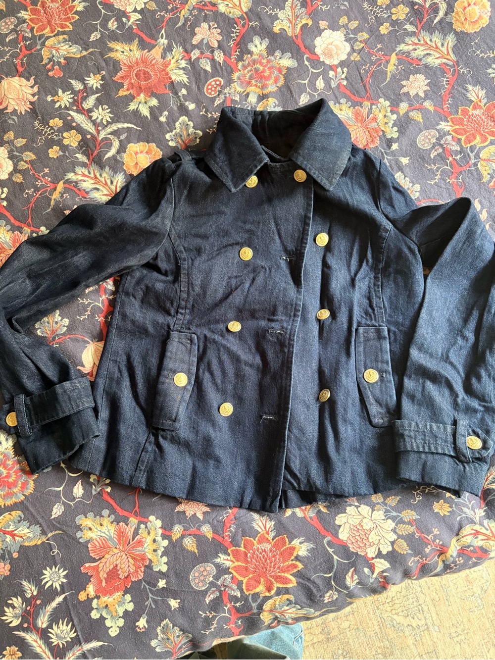 Zara Denim Navy Double-Breasted Peacoat Jacket - XS